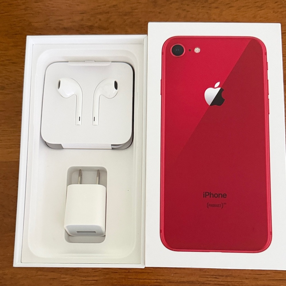 iPhone box and cord and block